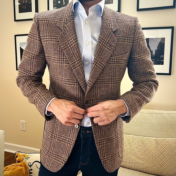Other - VINTAGE Plaid Slim Fit Wool Tweed Blazer 38